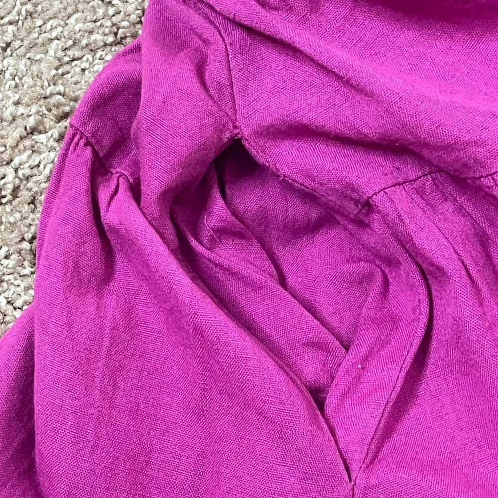 Free People Magenta Purple Cutout Puff Sleeve Tiered Mini Dress Womens Medium‎